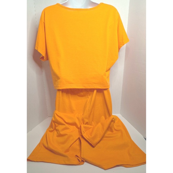 Orange Lounge Set Knit  Crop Top Draw Waist Wide Leg Pants Casual Comfort  SZ XL - Picture 5 of 10